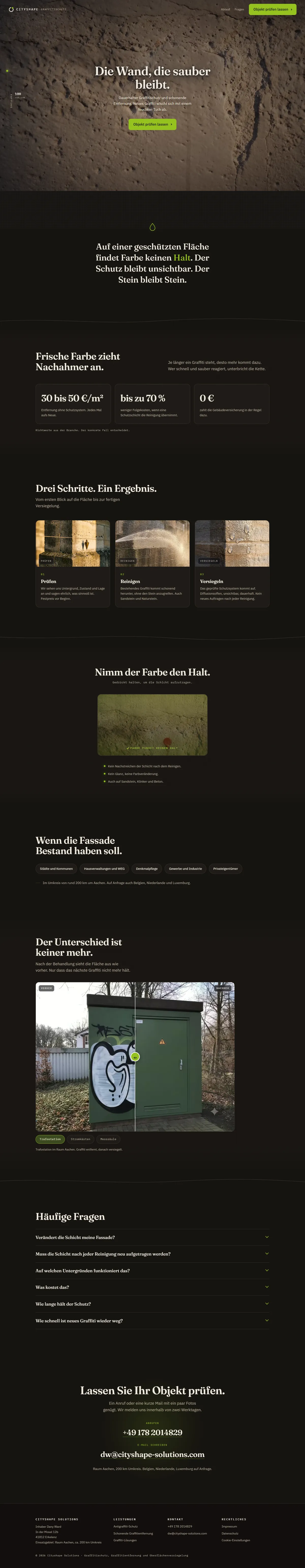 Die komplette Startseite von cityshapesolutions.de in der Desktop-Ansicht